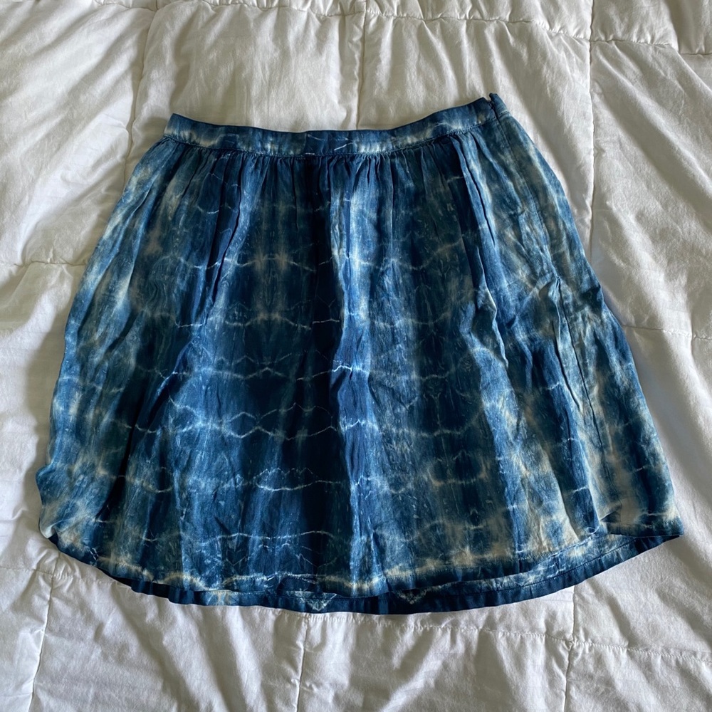 Madewell Blue and White Tie-Dye Linen Skirt